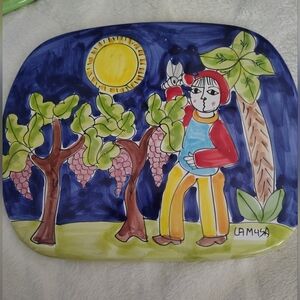LaMusa Hand Painted Italian pottery Decorative Plate/ Wall Art. 10x8 Inches